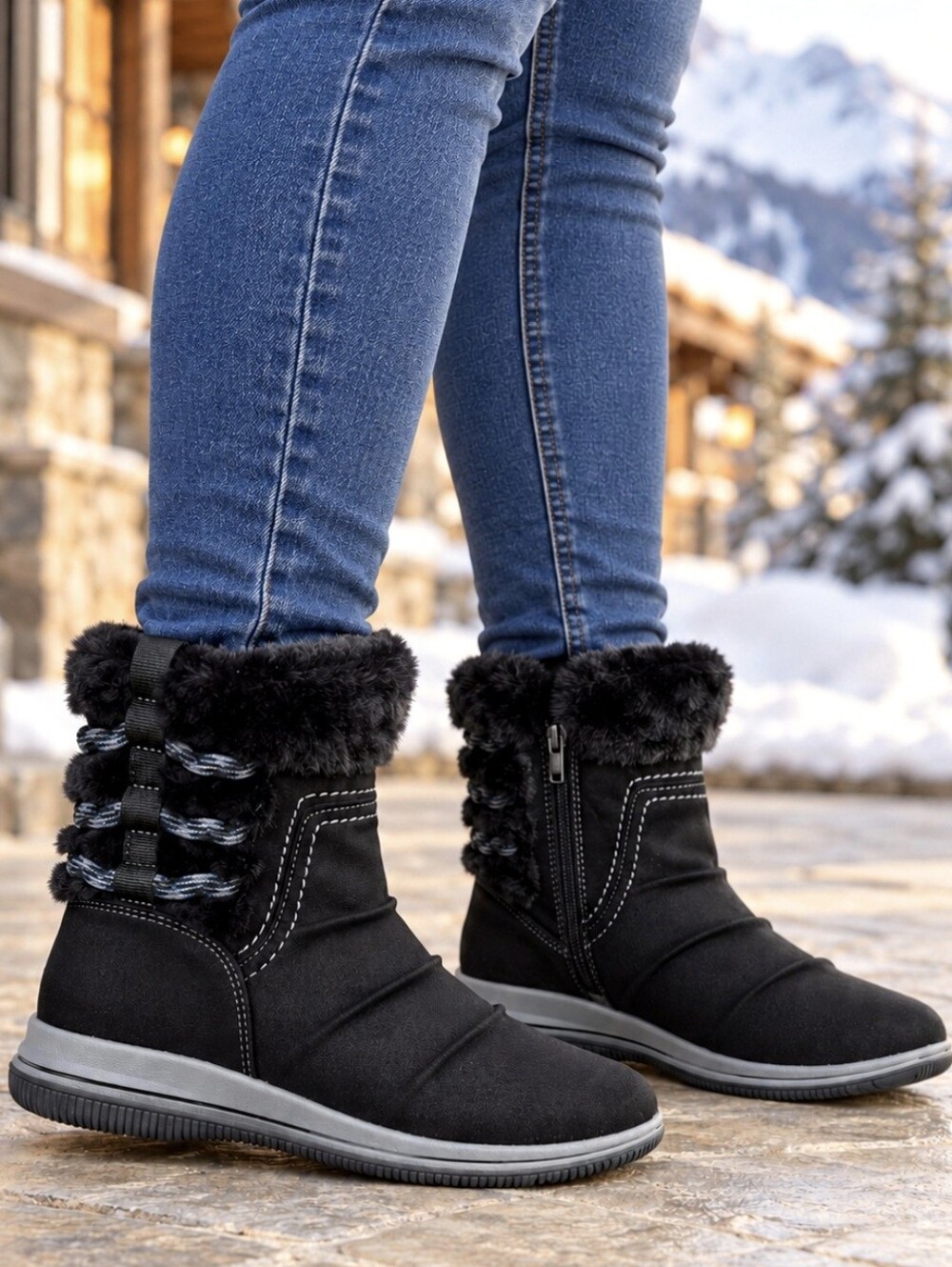 Clarks Cloudstepper Breeze Cozy Après-Ski Faux Fur Ruched Comfort Ankle Boots 7M